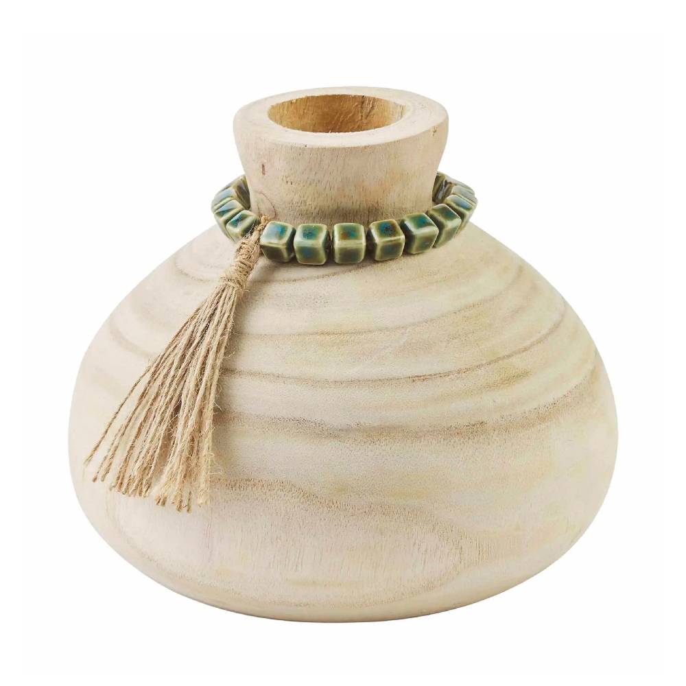 Mud Pie Small Paulownia Wood Vase with Beads - Teskeys