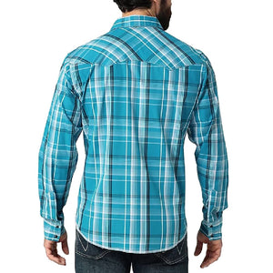 Wrangler Teal Plaid Snap Shirt MEN - Clothing - Shirts - Long Sleeve Shirts Wrangler   