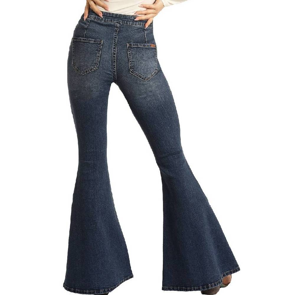 Rock & Roll Denim Button Bells High Rise Flare Jeans - FINAL SALE WOMEN - Clothing - Jeans Panhandle   