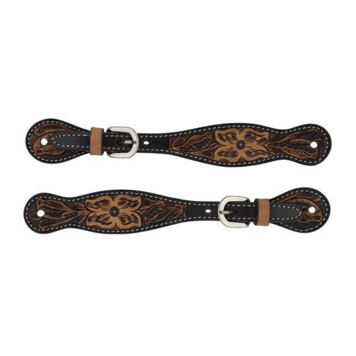 Weaver Turquoise Cross Floral Tooled Ladies Spur Straps Tack - Spur Straps Weaver