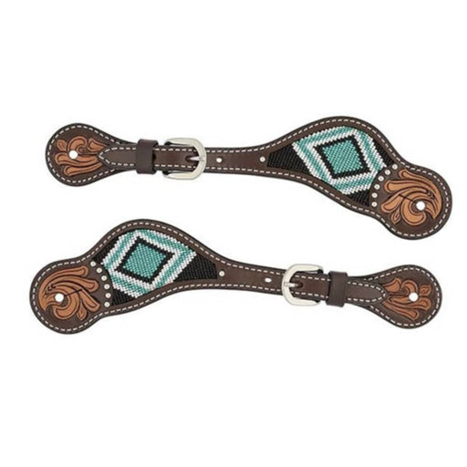 Weaver Turquoise Cross Turquoise Beaded Ladies Spur Straps Tack - Spur Straps Weaver