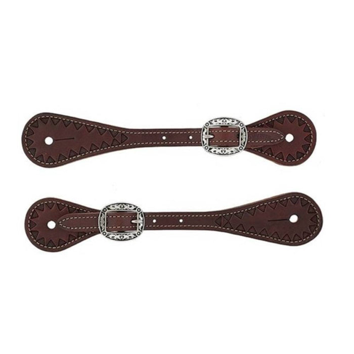 Weaver Youth Hand Tooled Triangle Border Spur Straps Tack - Spur Straps Weaver Leather   