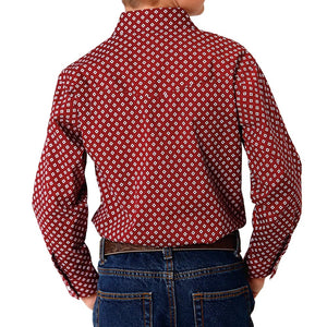 Roper Boy's Pearl Snap  Diamond Print Shirt - Wine KIDS - Boys - Clothing - Shirts - Long Sleeve Shirts Roper Apparel & Footwear   