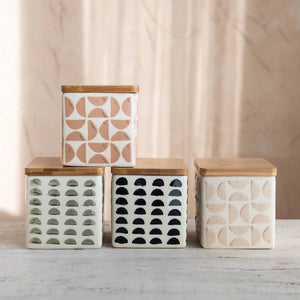 Stoneware Canister & Wood Top HOME & GIFTS - Tabletop + Kitchen - Kitchen Decor Creative Co-Op   