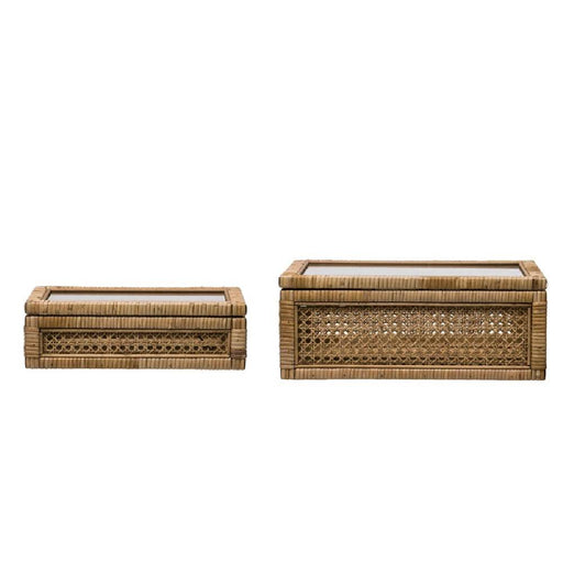 Rattan Wood Box w/ Glass Lid HOME & GIFTS - Home Decor - Decorative Accents Creative Co-Op   