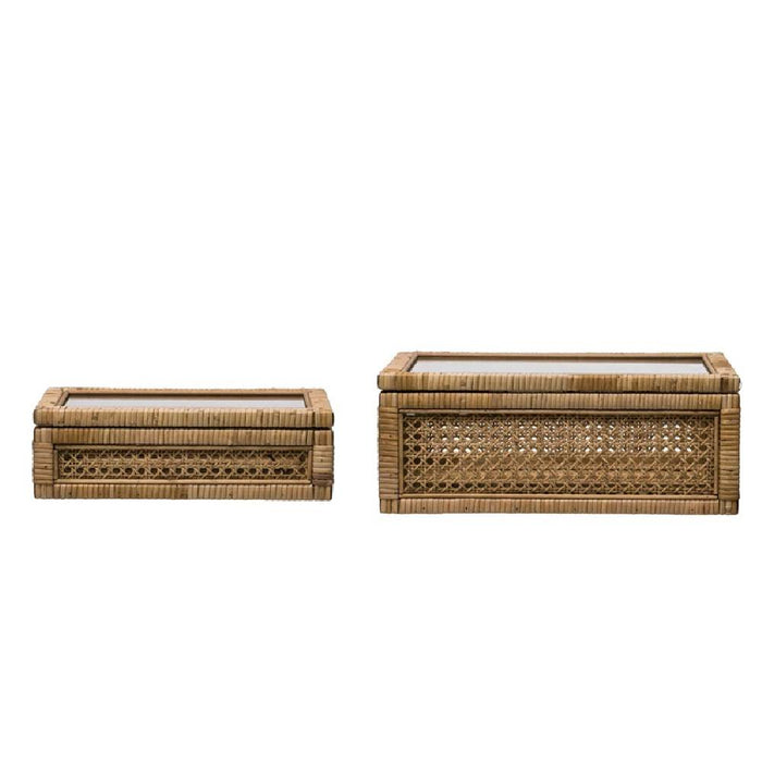 Rattan Wood Box w/ Glass Lid HOME & GIFTS - Home Decor - Decorative Accents Creative Co-Op   