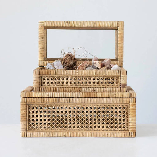 Rattan Wood Box w/ Glass Lid HOME & GIFTS - Home Decor - Decorative Accents Creative Co-Op   