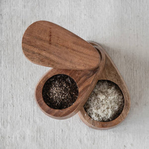 Acacia Wood 2-Tier Salt & Pepper Dish/Lid HOME & GIFTS - Tabletop + Kitchen - Serveware & Utensils Creative Co-Op   
