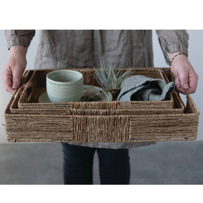Hand-Woven Bamboo Handled Tray HOME & GIFTS - Home Decor - Decorative Accents Creative Co-Op   