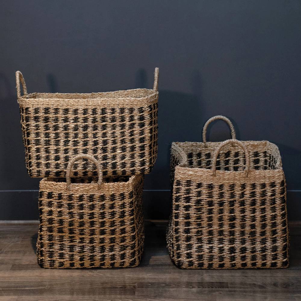 SMALL SEA GRASS BASKET PARIS EMBROIDERY main image 1