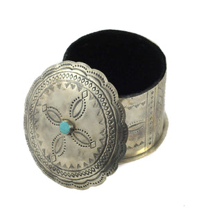 J. Alexander Stamped Round Box w/Turquoise Lid HOME & GIFTS - Home Decor - Decorative Accents J. Alexander Rustic Silver   