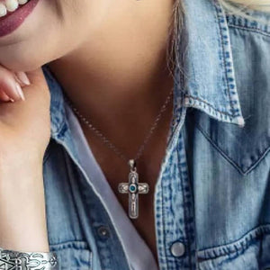 Montana Silversmiths Faith on Point Turquoise Cross Necklace WOMEN - Accessories - Jewelry - Necklaces Montana Silversmiths   