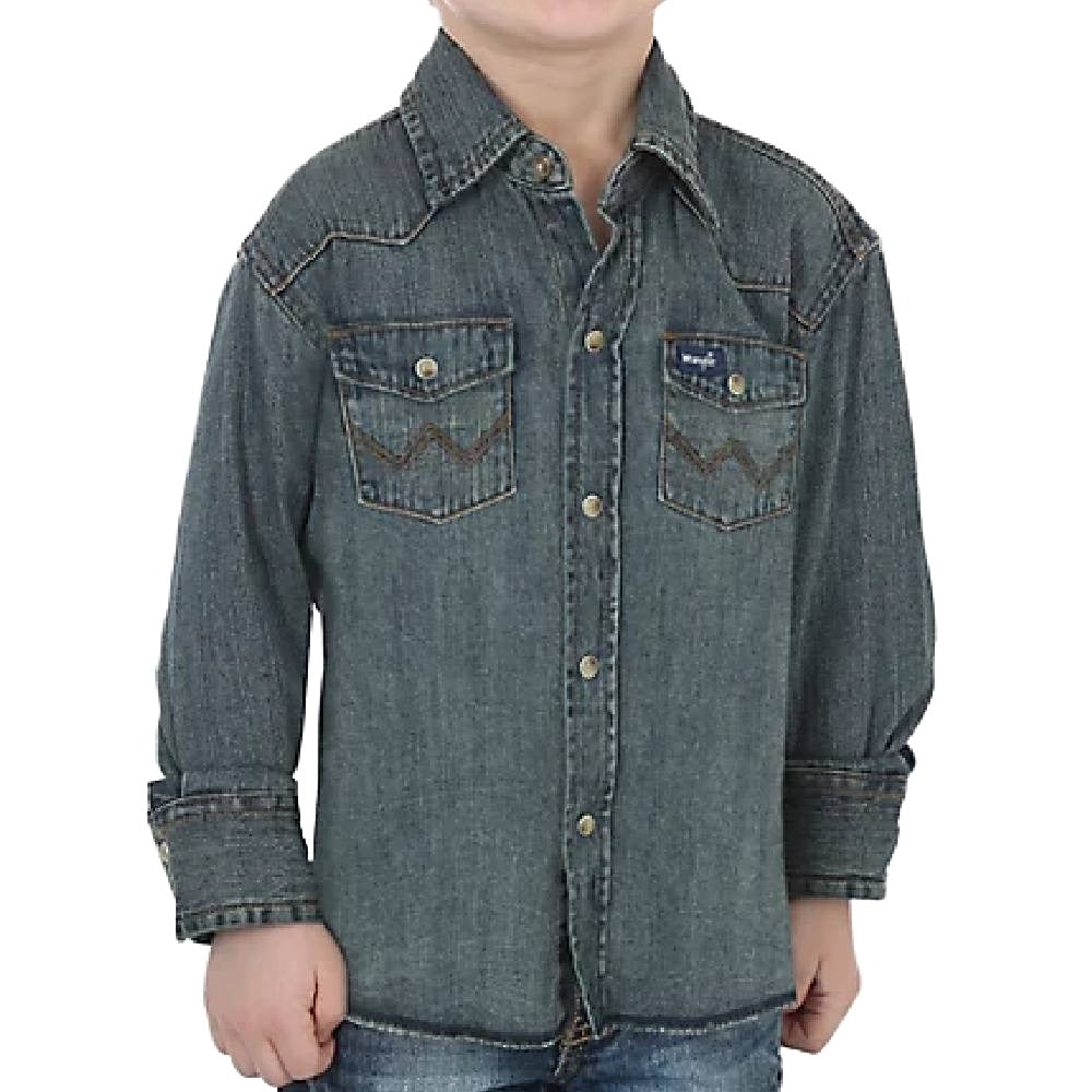 Wrangler Boy's Denim Western Work Snap Shirt KIDS - Boys - Clothing - Shirts - Long Sleeve Shirts Wrangler   