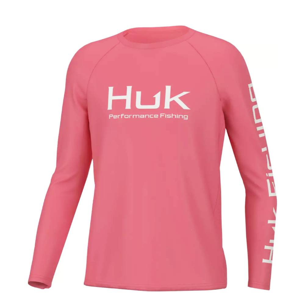 Huk Youth Pursuit Solid Long Sleeve Shirt - Sunwashed Red - YM Each