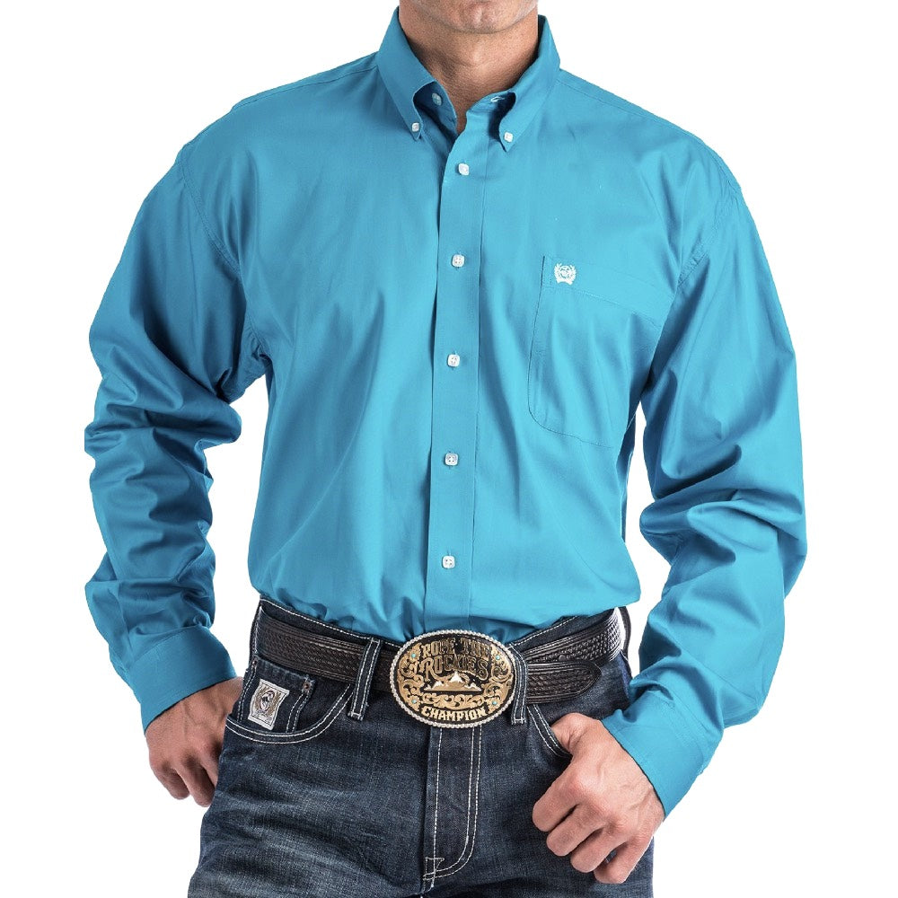 Cinch Solid Turquoise Button Down Shirt MEN - Clothing - Shirts - Long Sleeve Shirts Cinch   