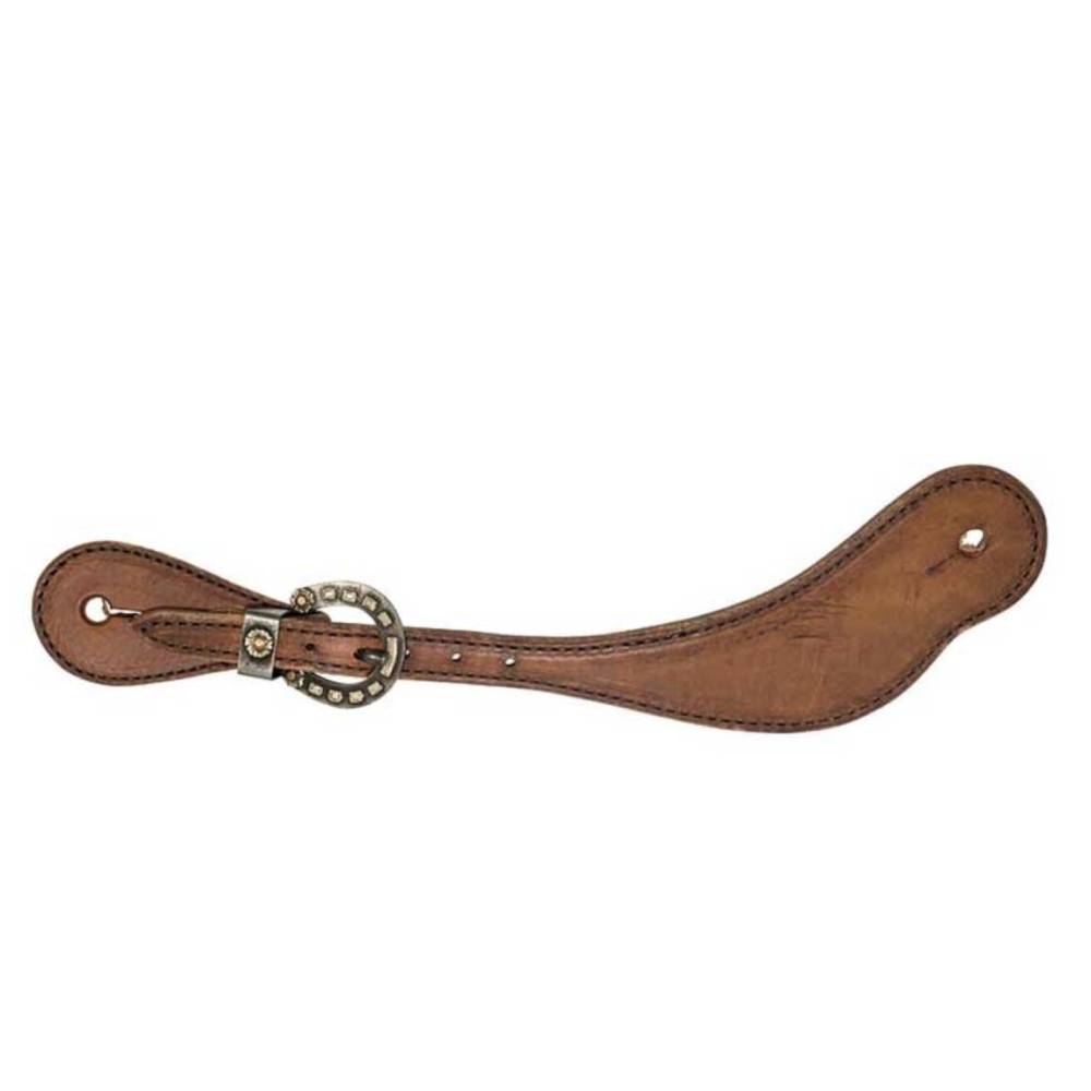 Mens Harness Leather Cowboy Spur Straps with Horseshoe Buckle Tack - Bits, Spurs & Curbs - Spur Straps COWBOY TACK   