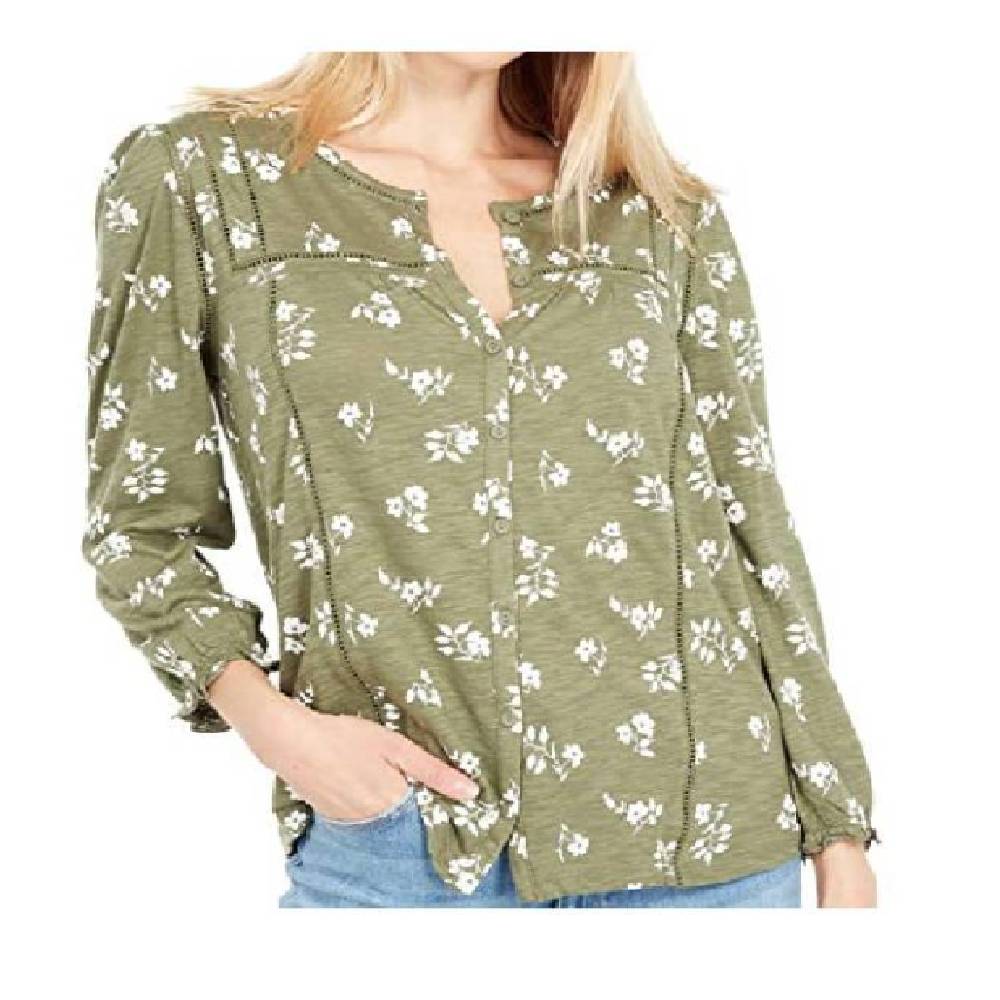 Lucky Brand Olive & White Print Blouse - FINAL SALE - XS