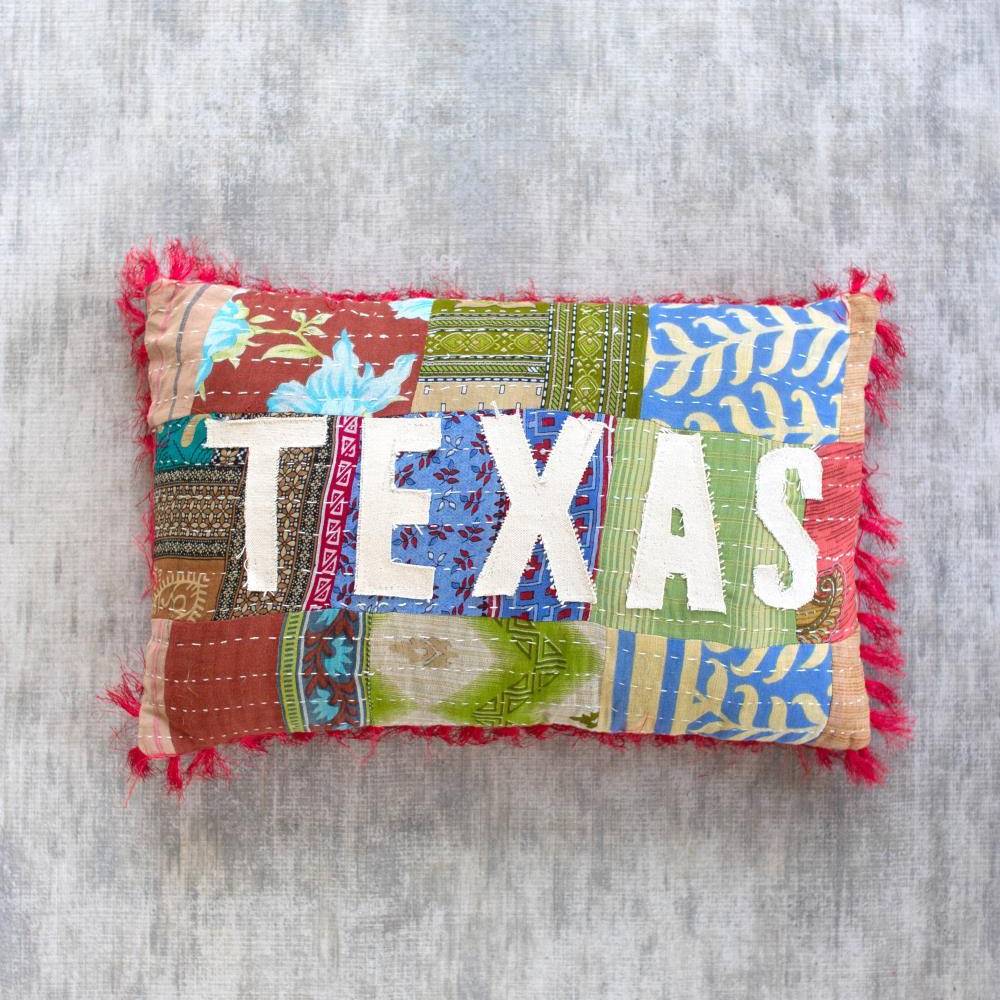 Texas Kantha Pillow HOME & GIFTS - Home Decor - Decorative Pillows KALALOU   
