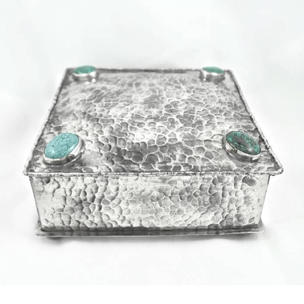 J. Alexander Square Box W/ 4 Turquoise Stones HOME & GIFTS - Home Decor - Decorative Accents J. ALEXANDER RUSTIC SILVER   