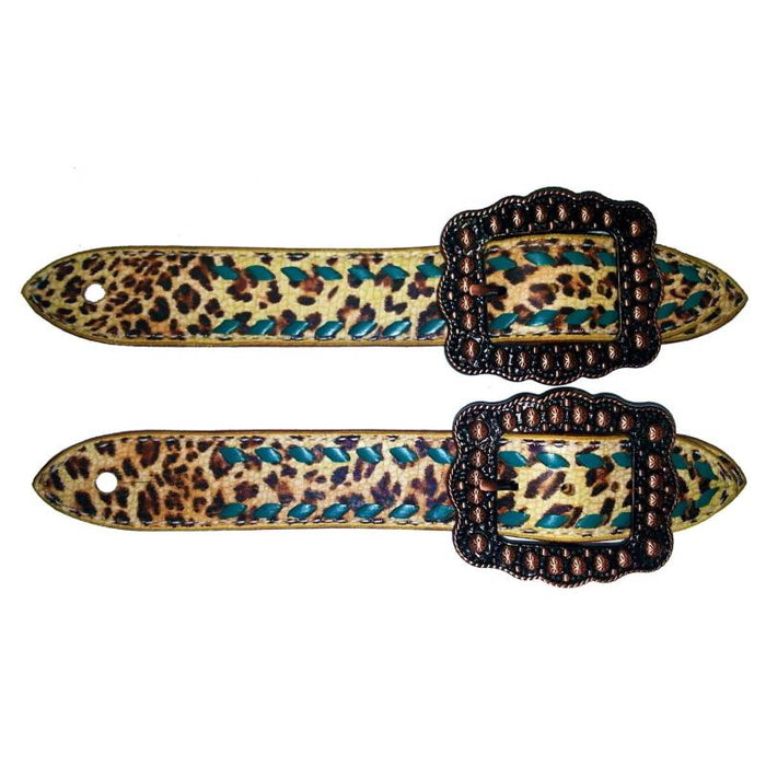Teskey's Cheetah and Teal Buckstitch Spur Straps Tack - Spur Straps Teskey's   