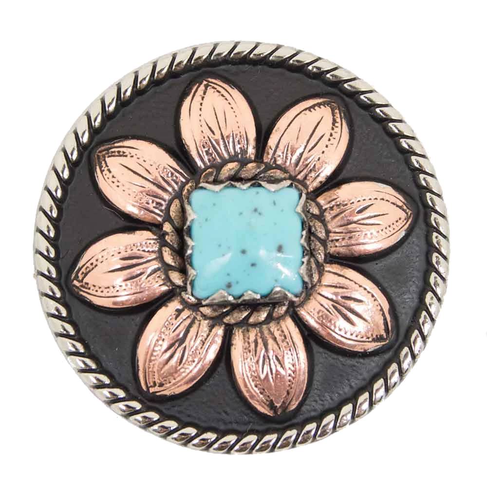 Copper Sunflower Concho with Turquoise Stone Tack - Conchos & Hardware - Conchos Teskey's Chicago Screw 1" 