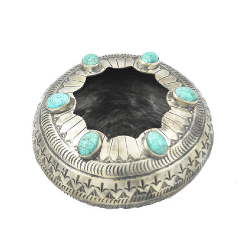 J. Alexander Stamped Scalloped Pot W/ Turquoise HOME & GIFTS - Home Decor - Decorative Accents J. ALEXANDER RUSTIC SILVER   