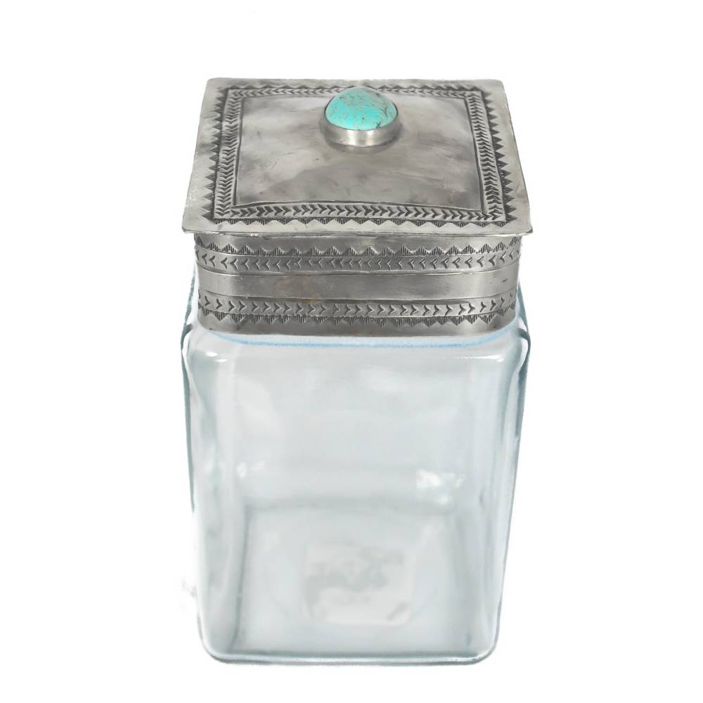 J. Alexander Medium Glass Canister W/ Stamped Lid HOME & GIFTS - Home Decor - Decorative Accents J. Alexander Rustic Silver   