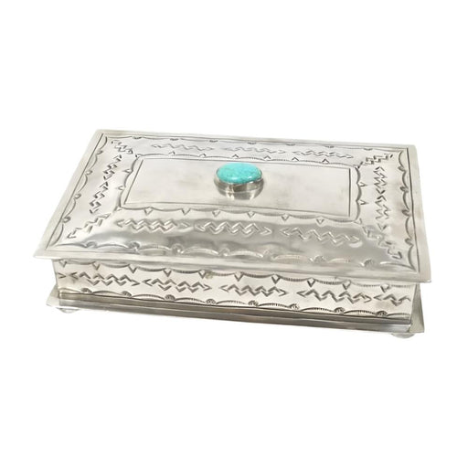 J. Alexander Stamped Rectangle Box W/ Turquoise HOME & GIFTS - Home Decor - Decorative Accents J. Alexander Rustic Silver   