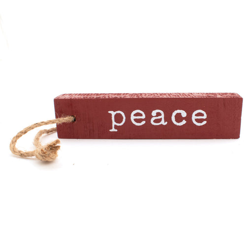Rectangle 8" Wood Christmas Ornament - Peace - FINAL SALE HOME & GIFTS - Home Decor - Seasonal Decor Creative Co-Op   