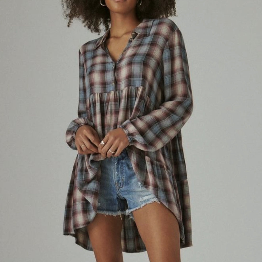 Lucky Brand Plaid Button Tunic - FINAL SALE WOMEN - Clothing - Tops - Long Sleeved Lucky Brand Jeans   