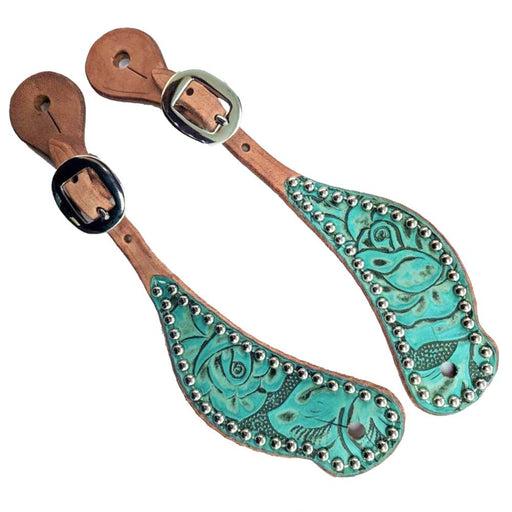 Teskey's Floral Spur Straps Tack - Spur Straps Teskey's Antiqued Silver Turquoise 