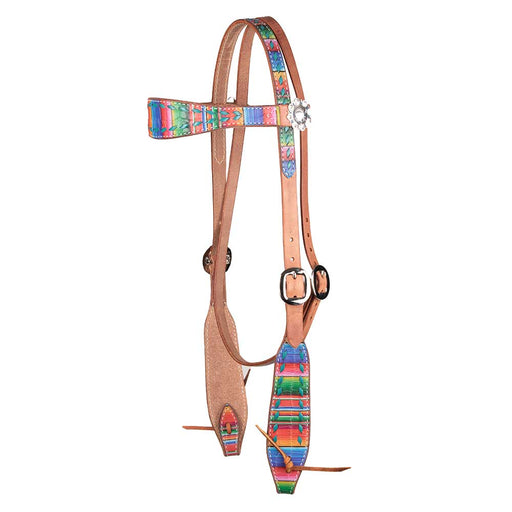 Teskey's Serape Browband Headstall w/Colored Buckstitch Tack - Headstalls Teskey's Turquoise