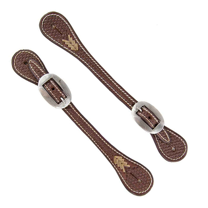 Teskey's Basket Stamped Spur Straps with Rawhide Tack - Spur Straps Teskey's Heavy Oil  