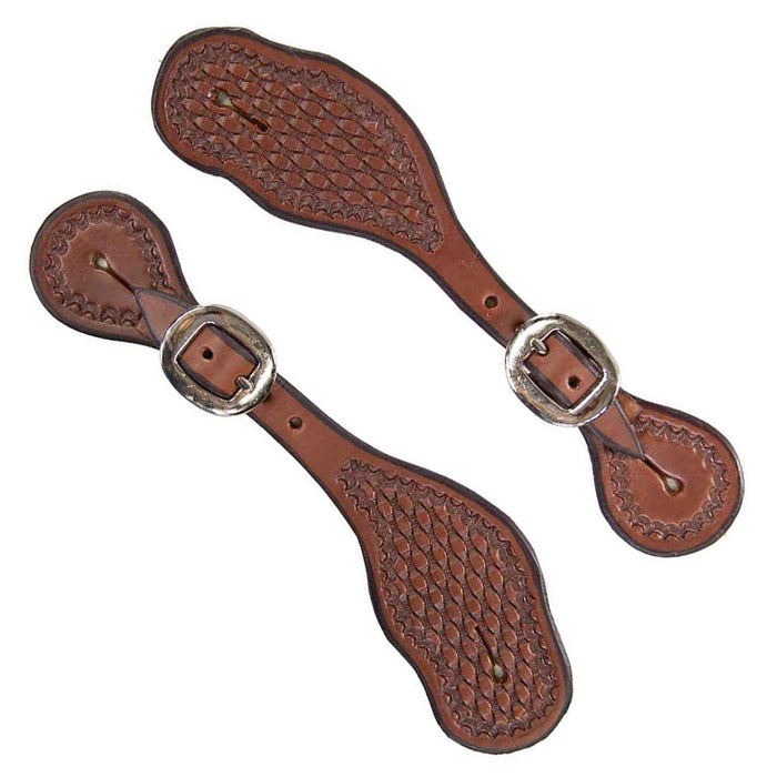 Teskey's Basket Stamped Spur Straps with Shell Border Tack - Spur Straps Teskey's   