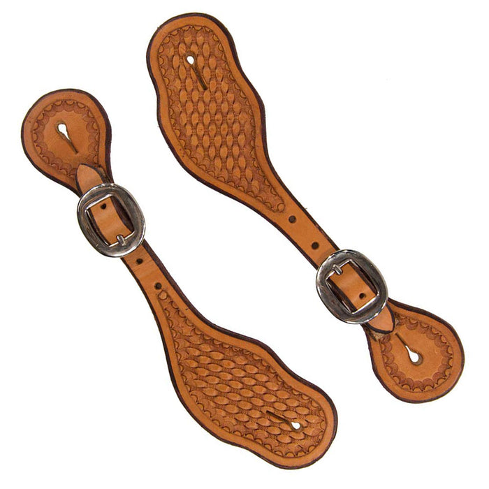 Teskey's Basket Stamped Spur Straps with Shell Border Tack - Spur Straps Teskey's   