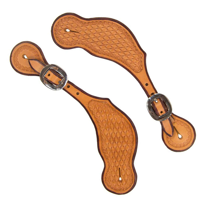 Teskey's Basket Stamped Spur Straps with Shell Border Tack - Spur Straps Teskey's   