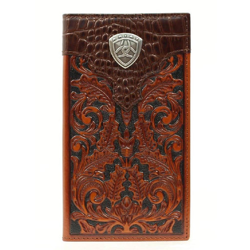 Ariat Floral Tooled Gator Rodeo Wallet MEN - Accessories - Wallets & Money Clips M&F Western Products   