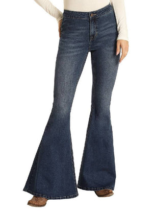 Rock & Roll Denim Button Bells High Rise Flare Jeans - FINAL SALE WOMEN - Clothing - Jeans Panhandle   
