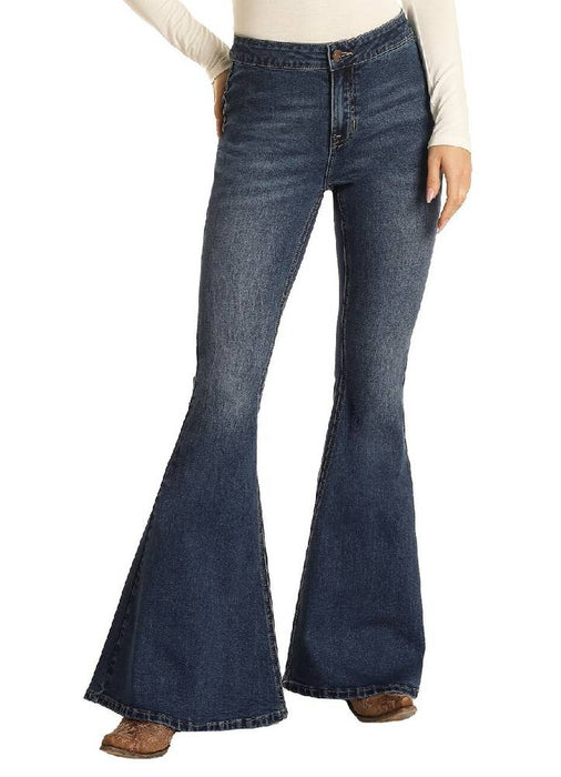 *Rock & Roll Denim Women's Button Bells High Rise Flare Jeans - FINAL SALE WOMEN - Clothing - Jeans Panhandle