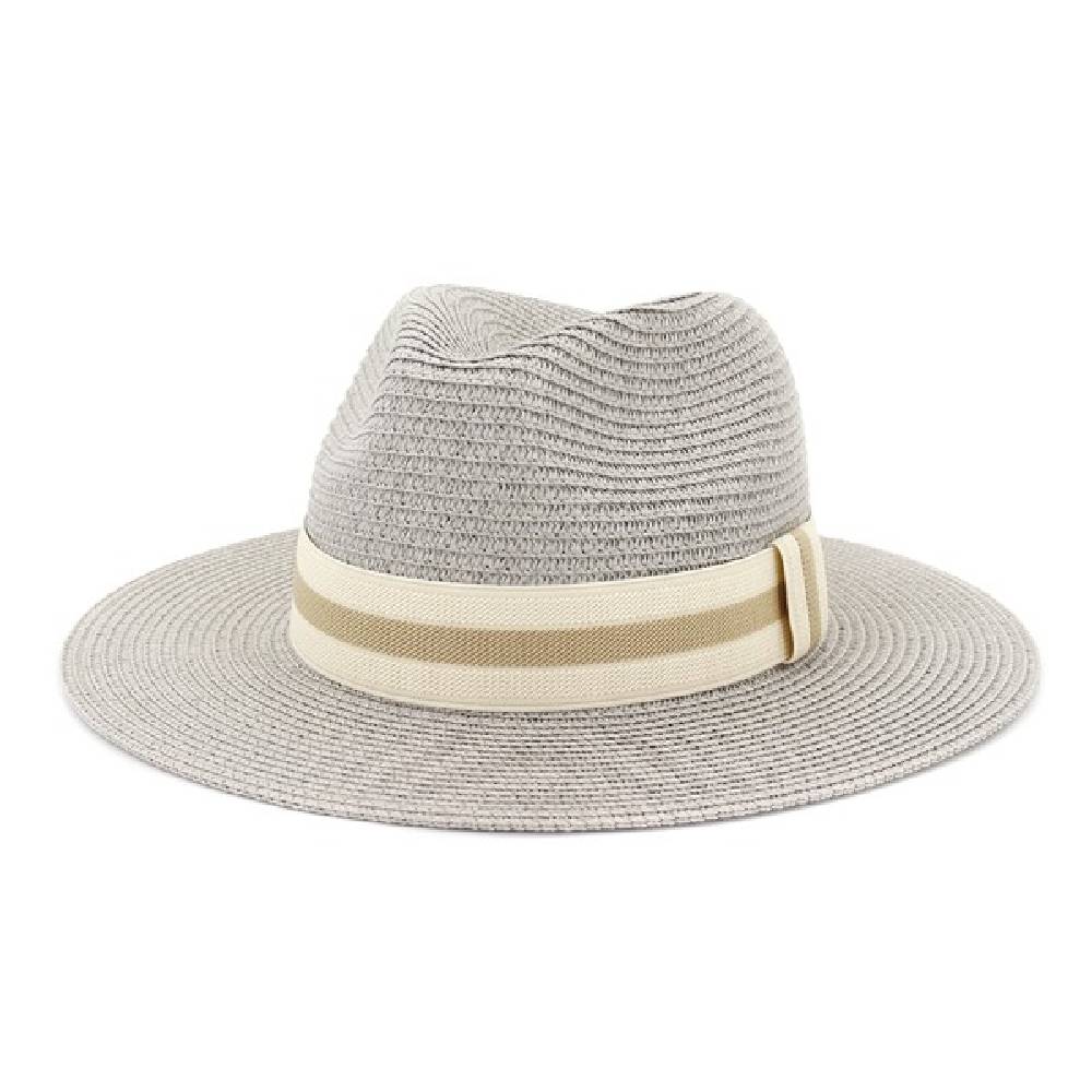 * Casual Summer Banding Straw Panama Hat - Grey HATS - CASUAL HATS Accity