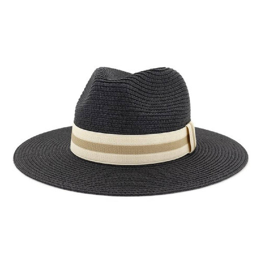 * Casual Summer Banding Straw Panama Hat - Black HATS - CASUAL HATS Accity