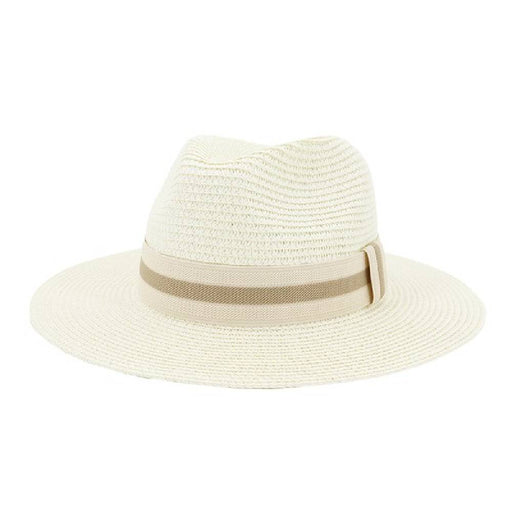 * Casual Summer Banding Straw Panama Hat - Ivory HATS - CASUAL HATS Accity