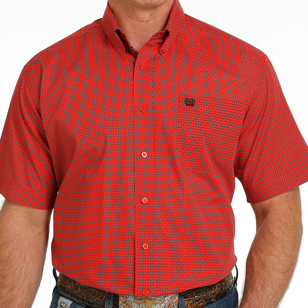 Cinch Red Geo Print Shirt MEN - Clothing - Shirts - Short Sleeve Shirts Cinch   