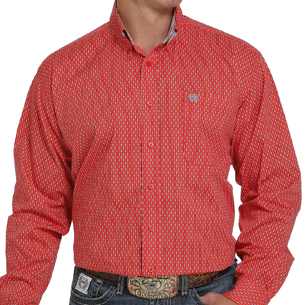 Cinch Red Print Button Down Shirt MEN - Clothing - Shirts - Long Sleeve Shirts Cinch   