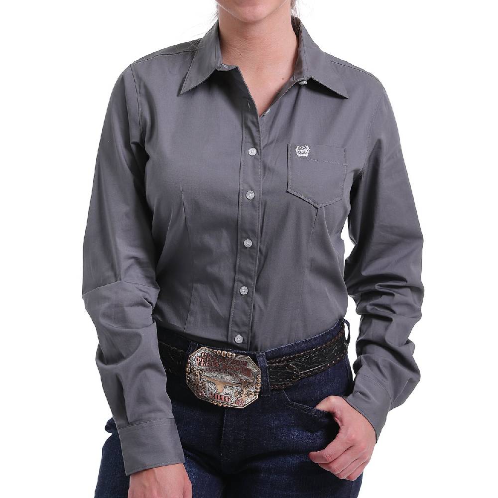 Cinch Women's Solid Grey Button Shirt WOMEN - Clothing - Tops - Long Sleeved Cinch   