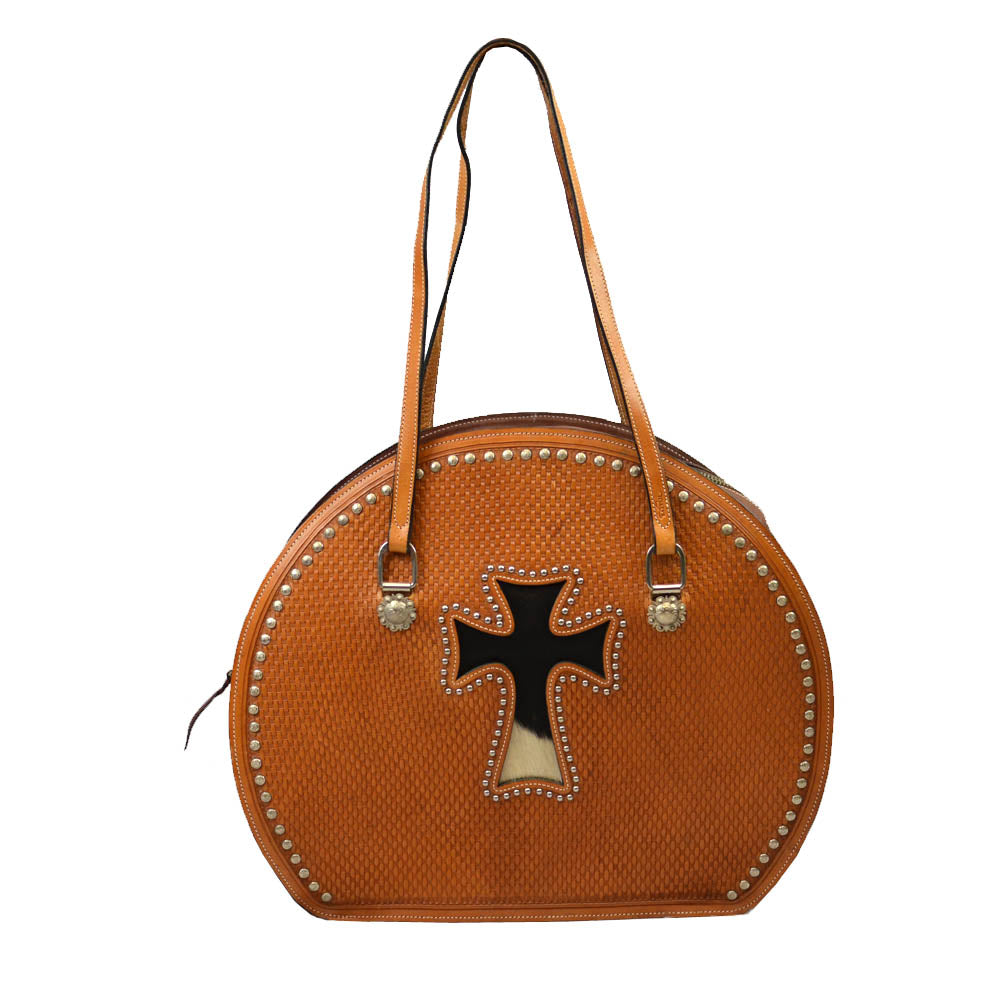 Teskey's Cowhair Inlay Leather Rope Bag Tack - Rope Bags Teskey's Chestnut  