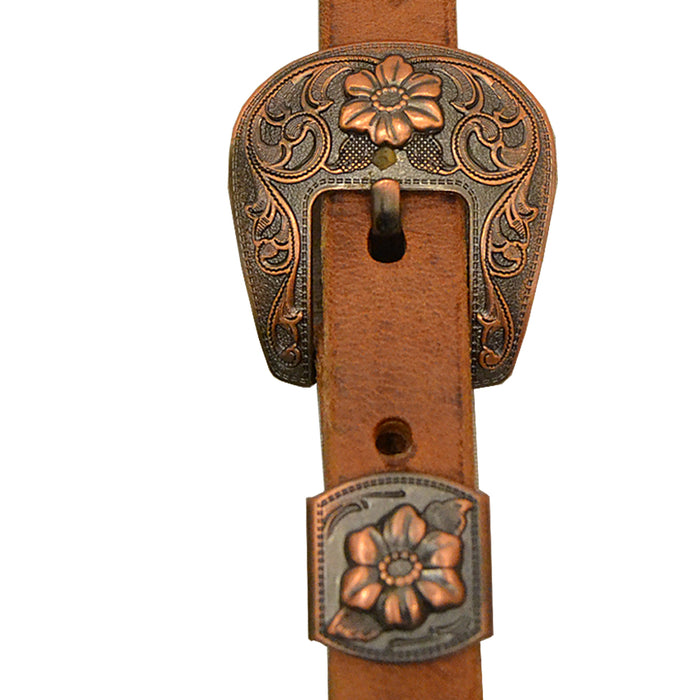 Teskey's Slit Ear Headstall w/Copper Floral Buckle Tack - Headstalls Teskey's