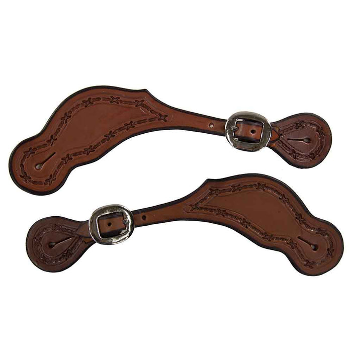 Teskey's Spur Strap with Barbed Wire Border Tack - Spur Straps Teskey's Heavy Oil  