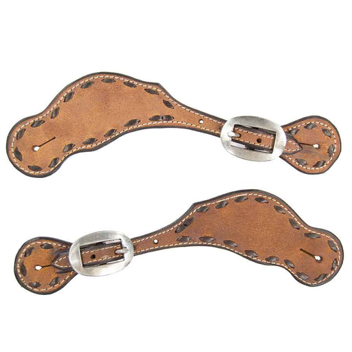 Teskey's Roughout Buckstitched Spur Straps Tack - Spur Straps Teskey's Heavy Oil  