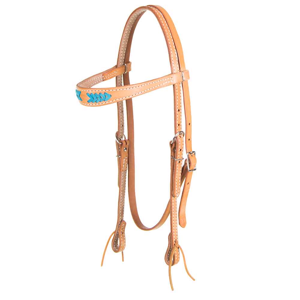 Light Oil Browband Headstall w/ Turquoise Stitching Tack - Headstalls Teskey's   